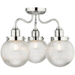 Dar tamara plafonnier semi - encastr� � 3 lumi�res pour salle de bain, chrome poli, verre nervur� ip44 ...