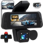 Dashcam voiture avant arri�re int�rieur, 3 pouces cam�ra de voiture avec contr�le app, vision nocturne ...