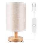 Dc5v lampe de table chevet ronde avec abat - jour en tissu et bois pour chambre  coucher, bureau moderne ...