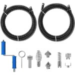 Deboucheur canalisation 5m diam�tre 12 mm, d�boucheur toilette, avec 8 pi�ces dragage plomberie adaptateurs ...