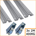 Deco fer forge - kit pour portail coulissant jusqu'� 6m - 3 rails gorge ronde de 2m de long - 2 roues ...