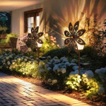 D�coration de jardin led lampe solaire roue � vent lampe de terrasse couleur rouille lampe ext�rieure ...