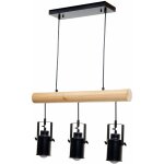 Lampe à suspension design vintage industriel bois massif métal noir 3 abat - jour spot 040004050 Lampe à suspension design vintage industriel bois massif métal noir 3 abat - jour spot 040004050