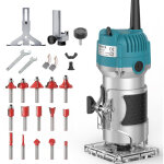 D�fonceuse bois 800w, routeur �lectrique � main 30000 rpm avec 15 fraises, base r�glable avec �chelle, ...