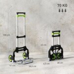 Diable pliable avec poign�e r�glable, roues pivotantes, gris et vert, capacit� 70 kg