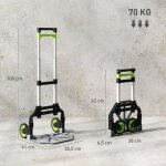 Diable pliable avec poign�e r�glable, roues pivotantes, gris et vert, capacit� 70 kg