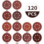 Disque de pon�age 120 pi�ces, papier abrasif 125mm 8 trous, pour ponceuse excentrique disques abrasifs, ...