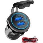 Double prise de chargeur de voiture usb, 12 v / 24 v qc 3. 0, prise usb tanche avec interrupteur tactile, ...