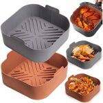 Doublures carr�es en silicone pour panier de friteuse � air - 2 pi�ces de pots en silicone r�utilisables ...