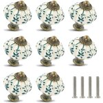 Dpzo - lot de 12 boutons en c�ramique ivoire et verte - boutons d'armoire citrouille boutons de commode ...