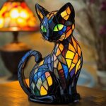 Dpzo ? lampe en vitrail animal ? lampe chat vintage d�corative led ? artisanat fait main ? �clairage ...