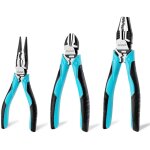 Jeu de pinces en acier au carbone 3 pices avec poigne souple, pince  bec long 160 mm, pince coupante ...