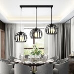 E27 lustre industriel barre 3 lampes suspension cage contemporain noir pour cuisine, salle � manger, ...