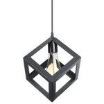 E27 suspension r�tro vintage cube carr� lustre abat - jour luminaire industriel noir