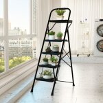 �chelle 4 marches avec plateau porte - outils escabeau m�tallique robuste avec p�dales larges antid�rapantes ...