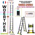 Woerther - echelle - escbeau t�lescopique 5m60 / 2m80 avec barre stabilisatrice - charge maximal 150kg ...