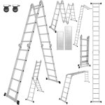 �chelle multifonction 7 en 1 - 5, 82 m - en aluminium - 4 x 5 marches - avec 2 plaques d'�chafaudage ...