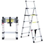Randaco - echelle tlescopique jusqu' 150 kg escabeau stable en aluminium multi - fonction 1. 4m + 1. ...
