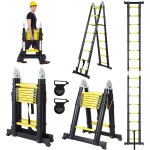 Echelle t�lescopique 2, 5m + 2, 5m avec roulettes echelle double pliante stabil aluminium jusqu'� 150kg ...