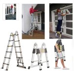 Chelle tlescopique 3, 8 m - en aluminium - chelle coulissante et cadre a - avec barre de support antidrapan ...