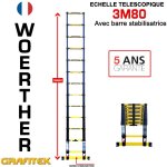 Woerther - echelle télescopique 3m80 avec barre stabilisatrice - charge maximal 150kg - garantie 5 ans ... Woerther - echelle télescopique 3m80 avec barre stabilisatrice - charge maximal 150kg - garantie 5 ans ...