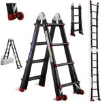 Echelle telescopique 4 m en aluminium teeno, escabeau 4x4 marches, structure renforc�e marchepieds escamotable ...
