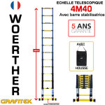 Woerther - echelle télescopique 4m40 avec barre stabilisatrice - charge maximal 150kg - garantie 5 ans ... Woerther - echelle télescopique 4m40 avec barre stabilisatrice - charge maximal 150kg - garantie 5 ans ...