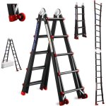 Echelle telescopique 5. 1 m en aluminium teeno, escabeau 5x5 marches, structure renforc�e marchepieds ...