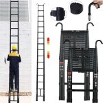 Échelle télescopique de 6, 2 m / 20. 3ft avec crochet de toit amovible - Échelle noire pliante - en aluminium ... Échelle télescopique de 6, 2 m / 20. 3ft avec crochet de toit amovible - Échelle noire pliante - en aluminium ...