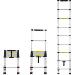 Echelle telescopique aluminium, 2, 6 m, escabeau extensible capacite 170 kg, avec pieds antiderapants, ...