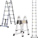 Échelle télescopique en aluminium avec cadre a de 3, 8 m (1, 9 + 1, 9 m) - portable - multifonction - ... Échelle télescopique en aluminium avec cadre a de 3, 8 m (1, 9 + 1, 9 m) - portable - multifonction - ...