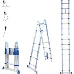 Echelle t�lescopique articul�e 4, 4m stempakt, escabeau 2x7 marches pliable professionnel multifonction, ...