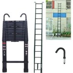 Échelle télescopique multifonction de 5 m avec crochet amovible en aluminium antidérapant extensible ... Échelle télescopique multifonction de 5 m avec crochet amovible en aluminium antidérapant extensible ...