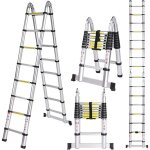 �chelle t�lescopique portable et pliante stoex - noir - charge 150 kg - 3, 8m (1, 9m + 1, 9m) - en aluminium ...