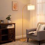 Edishine lampadaire dor� salon, lampe � arc abat - jour en lin beige, ampoule fournie, 161 cm - r�glable, ...