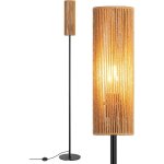 Edishine lampadaire sur pied salon avec abat - jour en corde tiss�e, e27 ampoule led 2700k lumi�re chaude ...