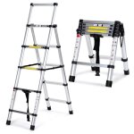 Einfeben - echelle tlescopique professionnel multifonction articule 2, 0 + 1, 7m, escabeau 5x6 marches ...