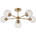 Endon allegra plafonnier semi - affleurant � 6 bras multiples avec abat - jour en verre et laiton antique ...