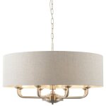 Endon highclere plafonnier suspendu � un abat - jour, plaque en chrome bross�, lin naturel