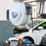 Pro. tec - enrouleur de tuyau d'air comprim nassau avec tuyau de 30 + 2 m blanc gris