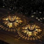 Ensemble de 2 lanternes solaires de jardin , lampe de table en m�tal motif colibri, finition bronze, ...
