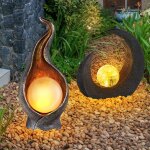 Ensemble de 2 luminaires ext�rieurs led chemin jardin d�coration flamme lune or argent brun noir