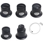 Ensemble de 5 loupes d'horloger, grossissements 3x, 5x, 10x, 15x et 20x, loupe de bijoutier