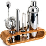 Ensemble de barman, acier inoxydable / bambou, shaker cobbler 550 ml, paquet de 10, argent / marron Ensemble de barman, acier inoxydable / bambou, shaker cobbler 550 ml, paquet de 10, argent / marron