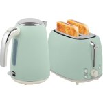 Homcom ? ensemble bouilloire 1, 7 l et grille - pain 2200 w ? acier inoxydable vert clair ? 7 niveaux ...