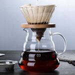 Ensemble cafeti�re et filtre � caf� en verre style japonais v60 avec supports en bois (600 ml / 350 ml), ...
