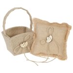 Coussins en toile de jute vintage 15, 2 x 15, 2 cm, double c?ur et panier de fleurs rustique, idaux ...
