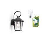 Ensemble d'�clairage ext�rieur philips mygarden buzzard : applique murale noire ip44 + ampoule led ultra ...