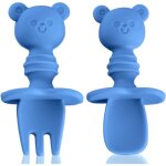 Ensemble fourchette et cuill�re en silicone pour b�b� (bleu)