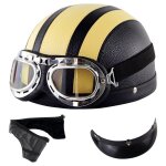 Csparkv - ensemble noir et jaune demi - casque moto vintage en cuir avec lunettes Csparkv - ensemble noir et jaune demi - casque moto vintage en cuir avec lunettes